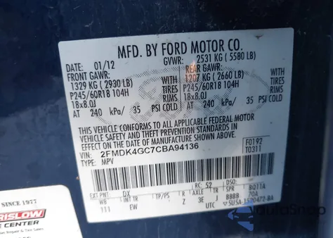 2012 Ford Edge Se from USA, damaged, VIN 2FMDK4GC7CBA94136